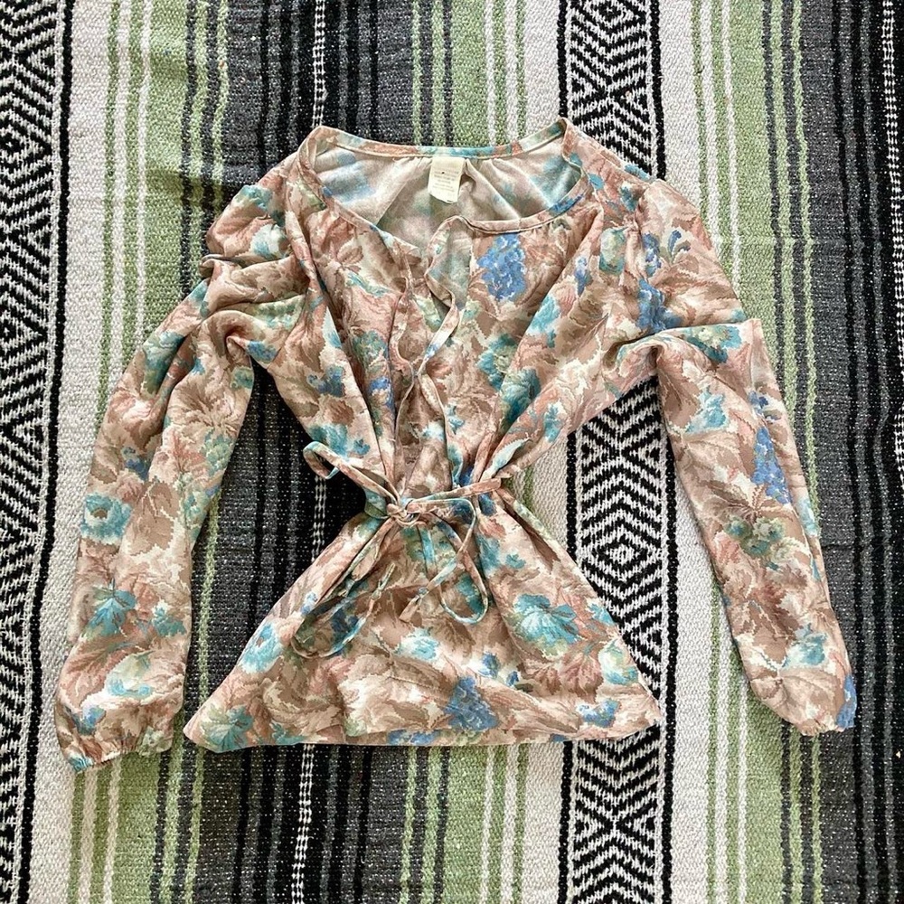 vintage 70s floral peasant balloon sleeve top